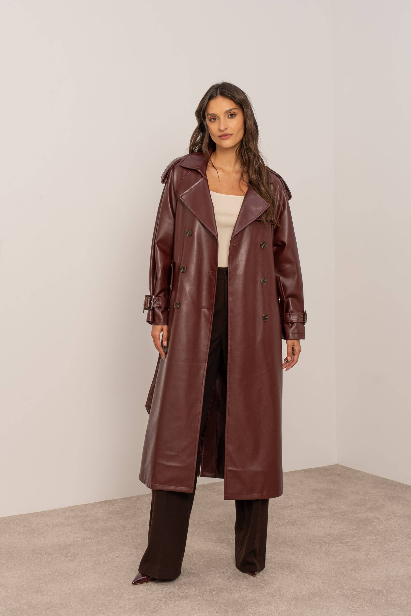Attentif Paris - Wholesale Trench Coat - Women's - Long vegan leather trench coat14