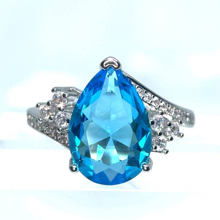 Aquamarine blå krystal Teardrop Ring, vandhavfrue klassisk for engroshandel hos Holicca
