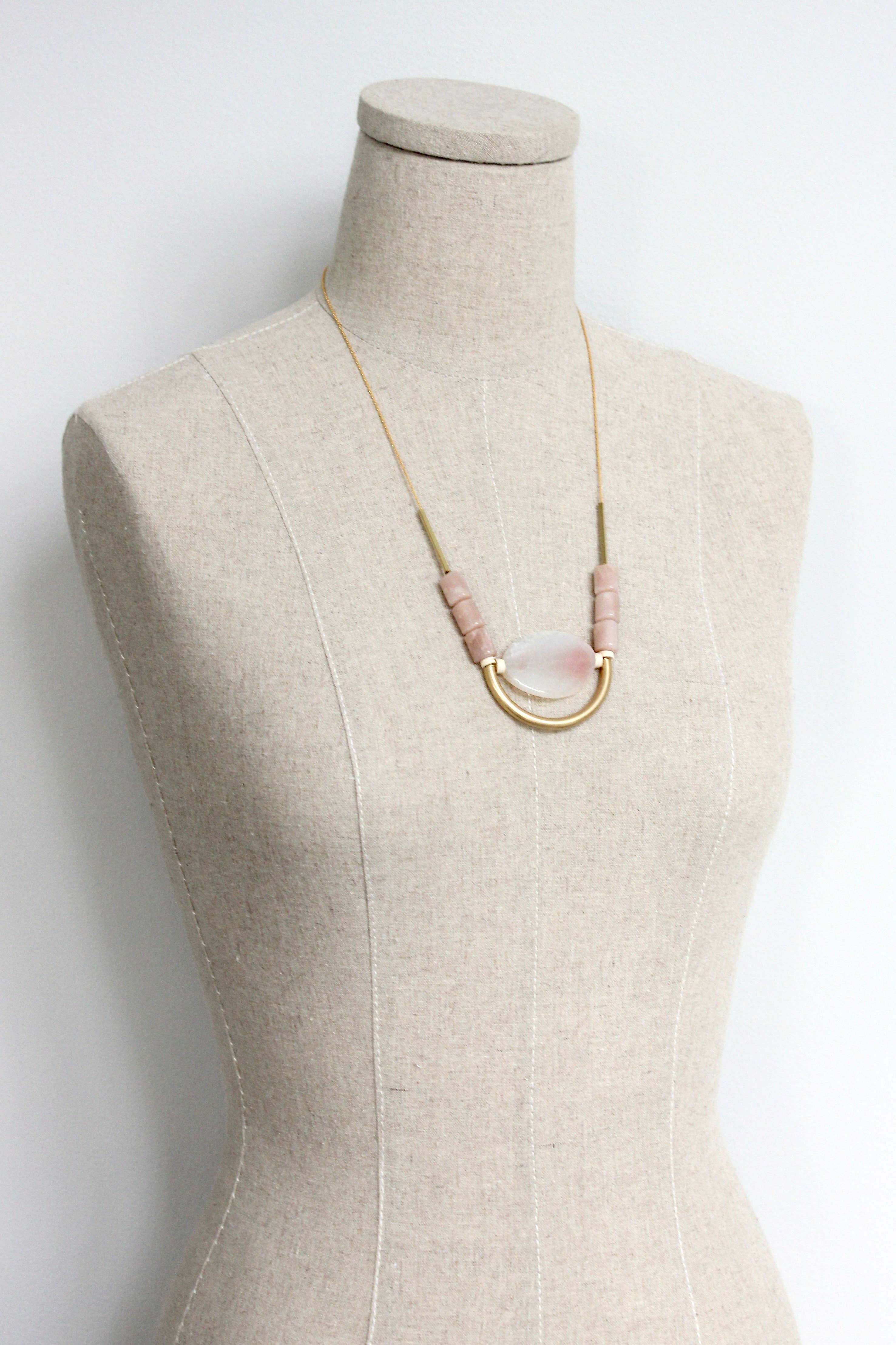David Aubrey Jewelry - Wholesale Pendant/Charm Necklace - ISL222 Peach monstone and agate geometric necklace1