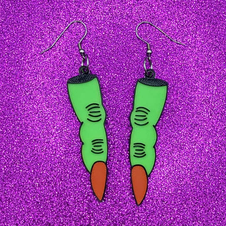 Retro Halloween Witch Finger Earrings 3D Printed for wholesale by Printy Vibes