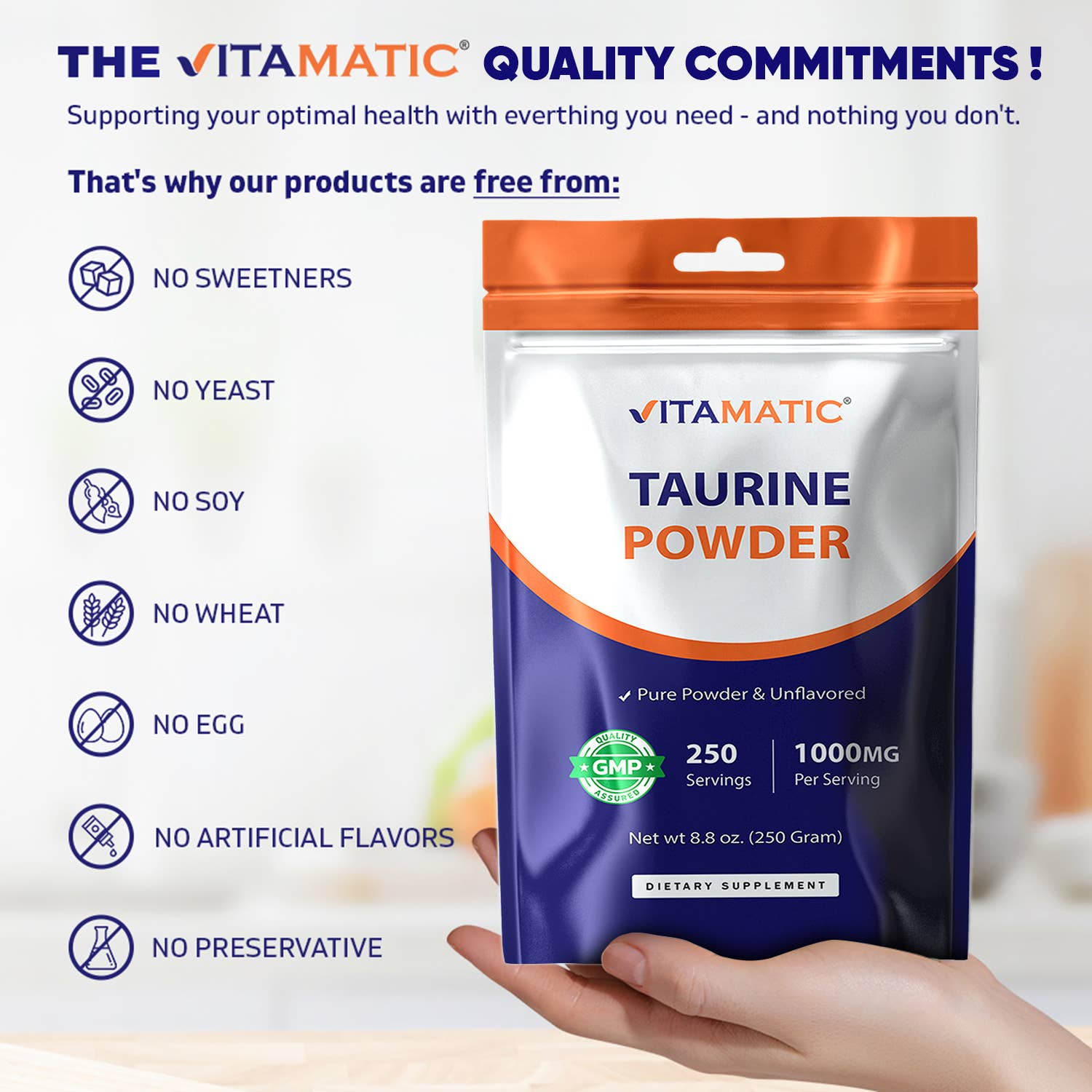 Vitamatic - Wholesale Oral Supplement/Vitamin - Vitamatic | Pure Taurine 1000mg |  250 Servings5