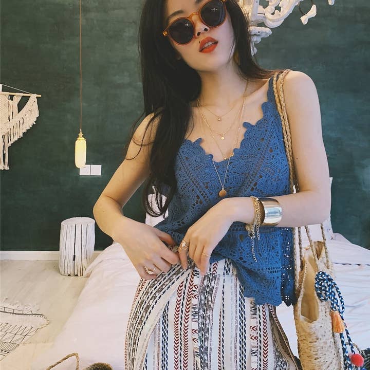 Hope & Sunshine - Wholesale Knit Top - Women's - Boho Lace Crochet Halter Top