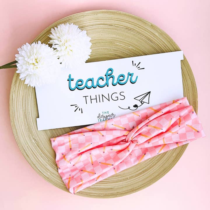 Teacher Twist Headband | Pencil Pink Fabric Headband for wholesale by Tiny Gift Society