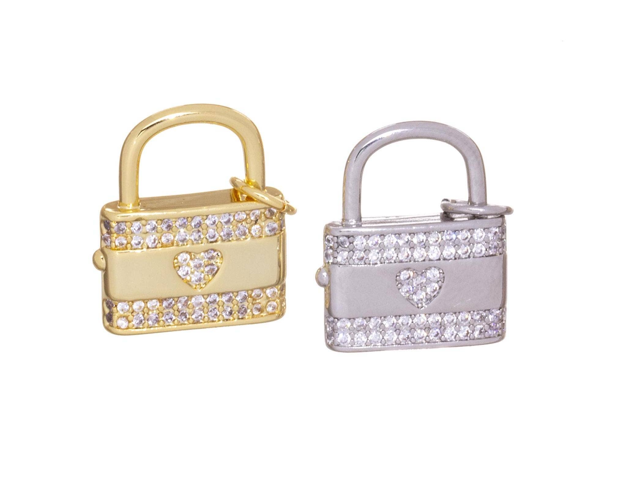 Jewel Pledge - Wholesale Individual Charm/Pendant - 18k Gold/Silver CZ Lock & Heart Charm Pendant Set CPG2364