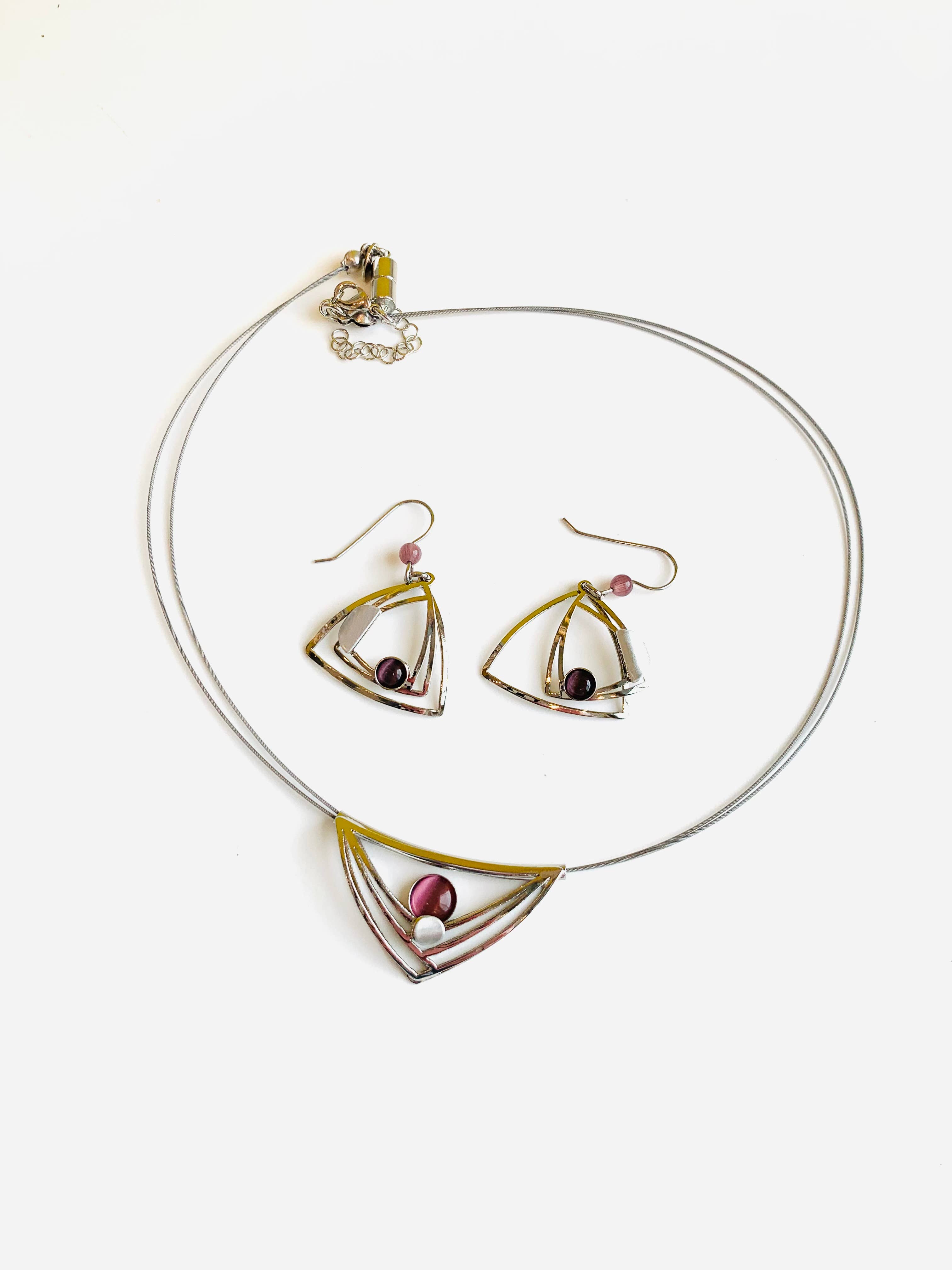 Christophe Poly / Crono Design - Vente Parures de bijoux - ENSEMBLES (GY1) - Collier (G) 17"+2" & Boucles d'oreilles crochet en fil (Y) Ensemble23