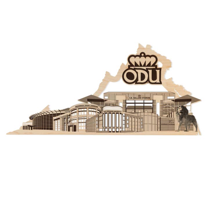 Décoration murale Skyline de l'Université Old Dominion - Fabriquée en bois de cerisier ou d'érable pour la vente par LazerEdge