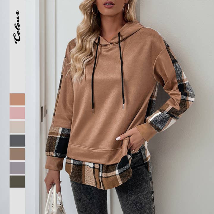 Sweatshirt com capuz e painéis xadrez de inspiração vintage por atacado de onatorobi