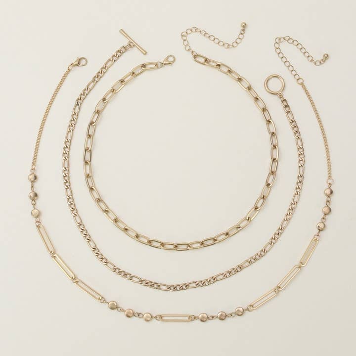 MiMi Wholesale - Wholesale Link & Chain Necklace - Oval Link Layered Necklace Set - Link & Chain Style4