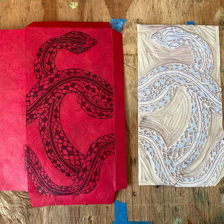 Kathie Studio - Wholesale Envelopes - Snake Blockprinted Lunar New Year Red Envelope5