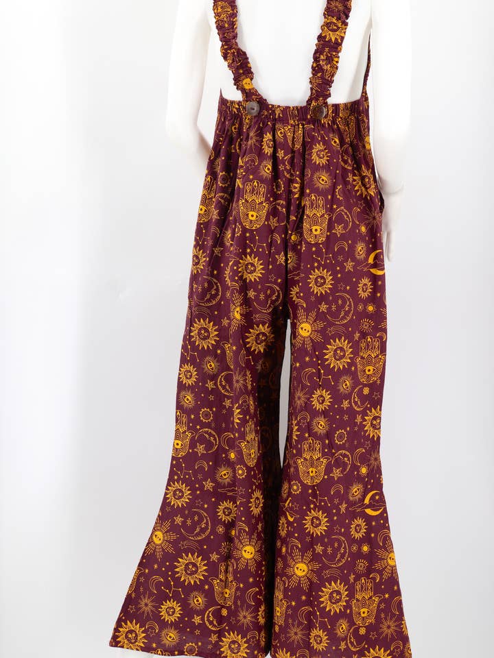 Himalaya Handmade - Wholesale Overalls - Women's - Cotton Hippie Handmade Celestial Print Wide Leg Bohemian Overalls7