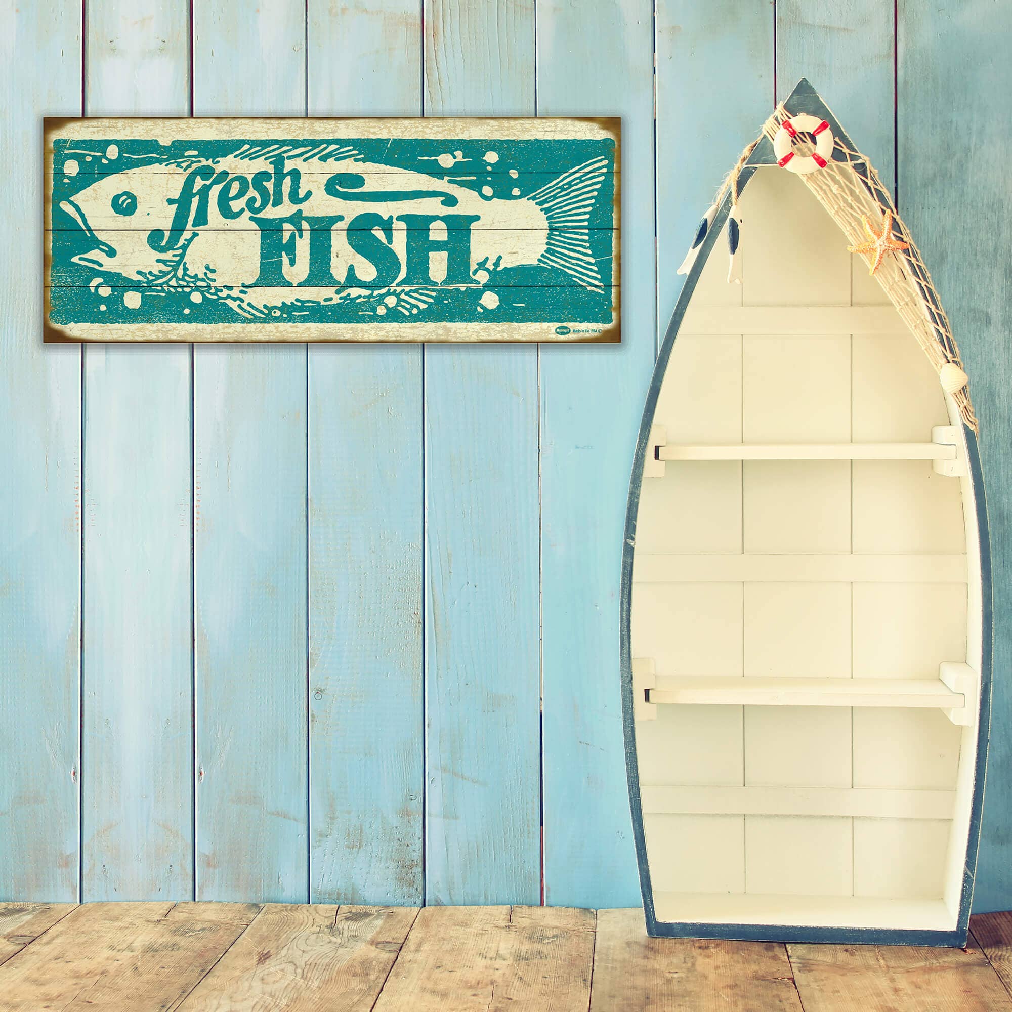 Old Wood Signs - Wholesale Bord/bordje - Verse Vis Te Koop: Generiek - Houten & Metalen Muurkunst1