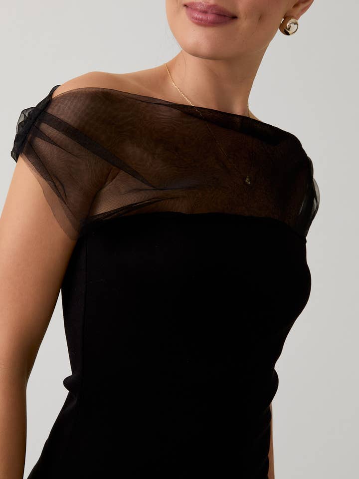 Sunday Edition - Wholesale Blouse - Women's - MESH & PONTI MIX DRAPE TOP18