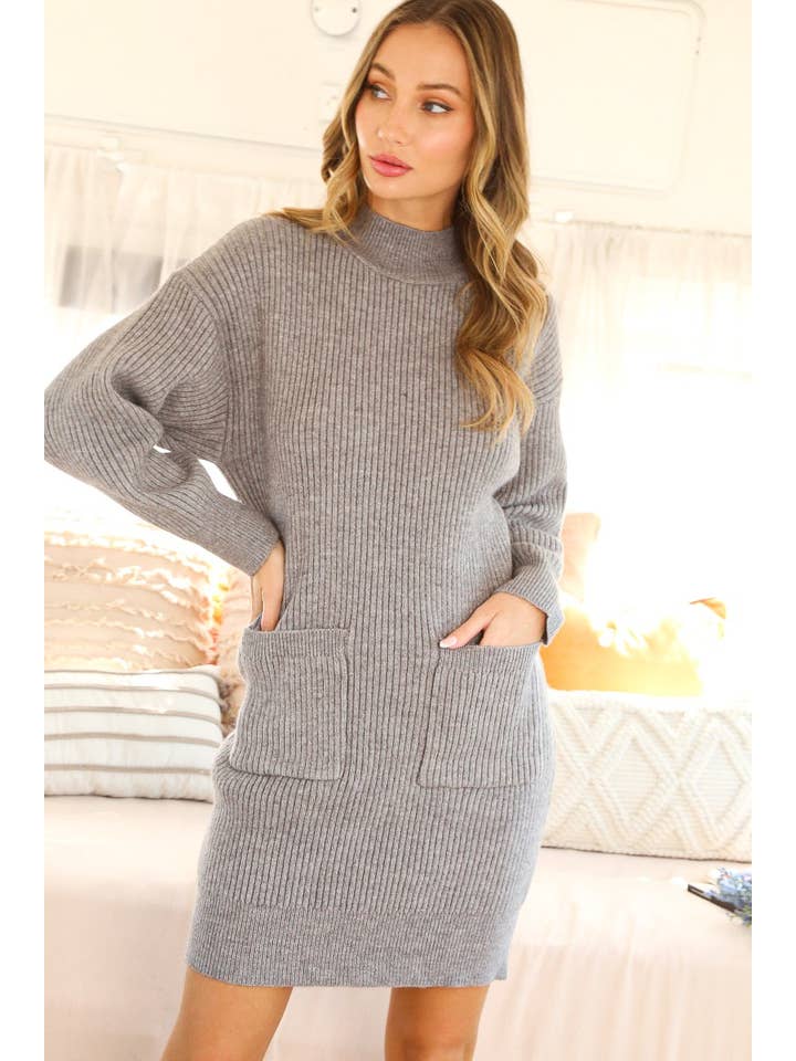 Vine & Love – Vestido - Mulher por atacado – Vestido de malha de manga comprida com detalhe de bolso VD7037018