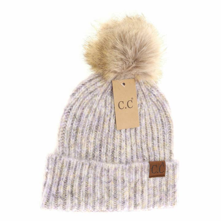 C.C Beanie - Wholesale Beanie - Women's - Soft Ribbed Fur Pom C.C Beanie HAT20744