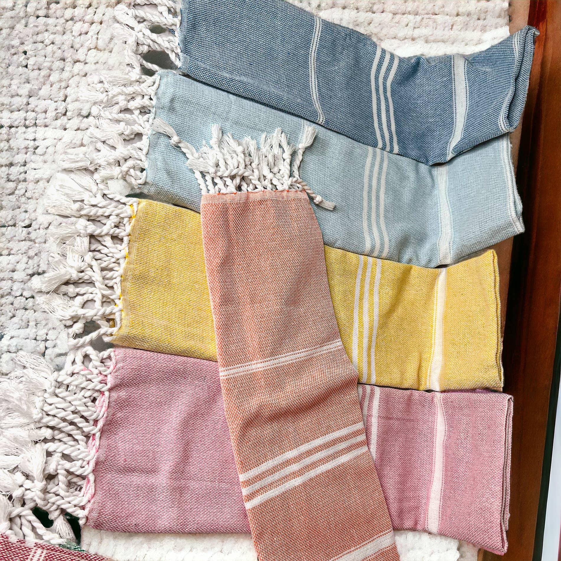 Gia Roma - Vente Essuie-mains - Serviette à main turque avec pompons, torchons de cuisine en coton coloré8