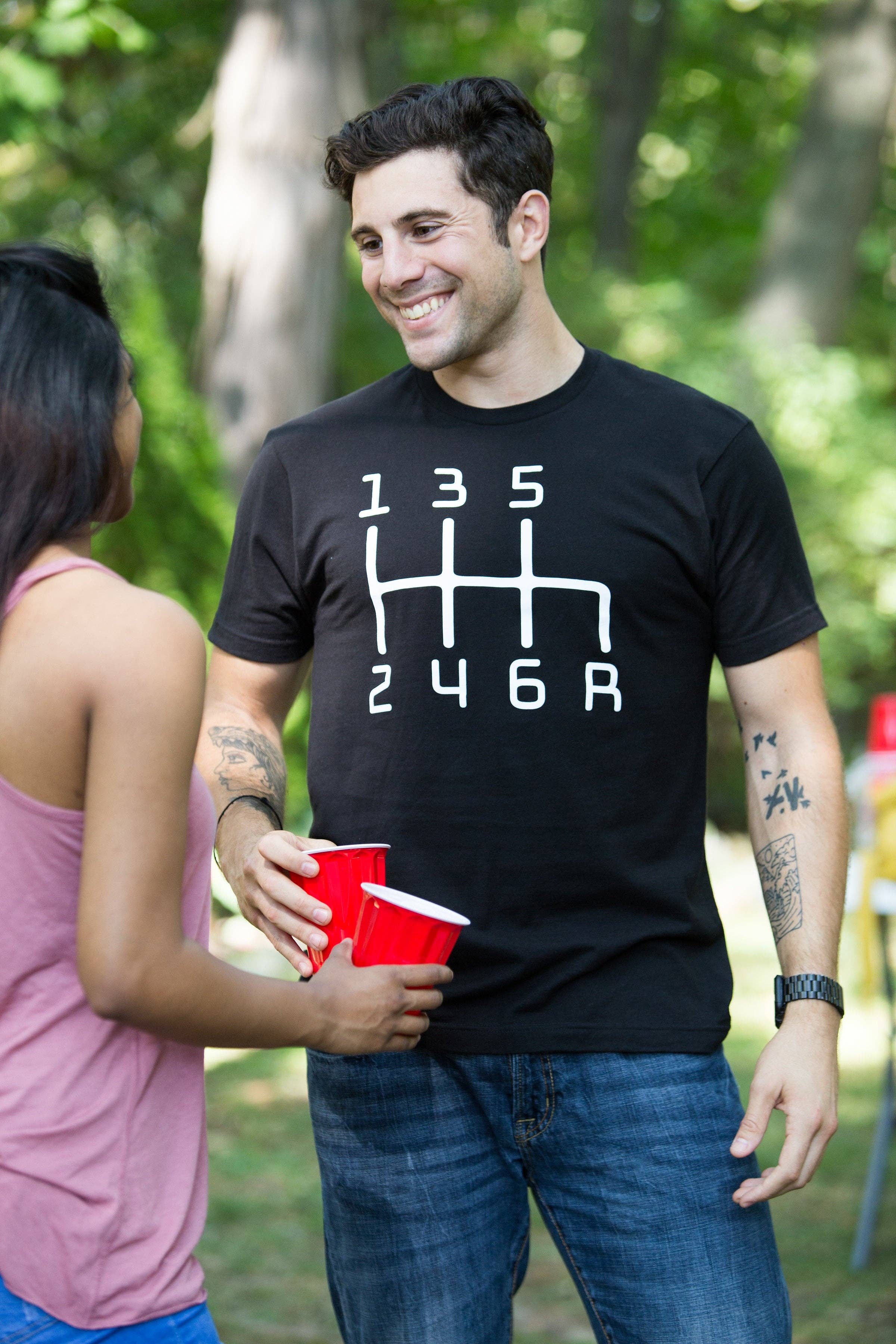 Black 6 Speed Manual Shift Pattern Racing T-shirt Men's/Unisex for wholesale on Faire3