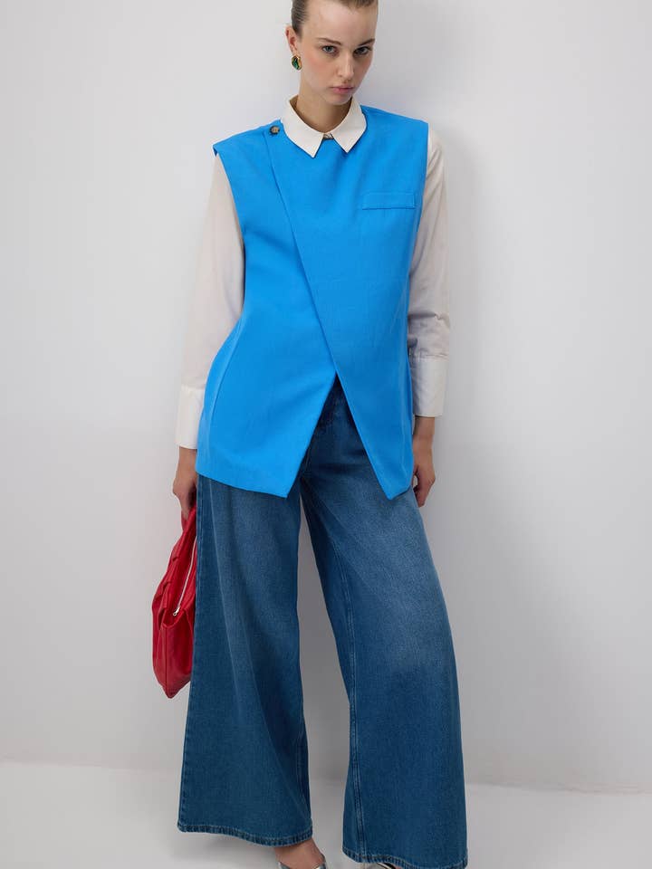 Linen Blend Double-Breasted Tailored Vest for wholesale by Touché Privé