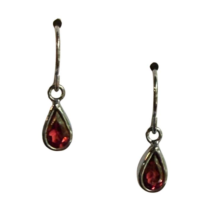 Dainty Garnet Earrings, Drop, Dark Silver for wholesale by Rain City Forge