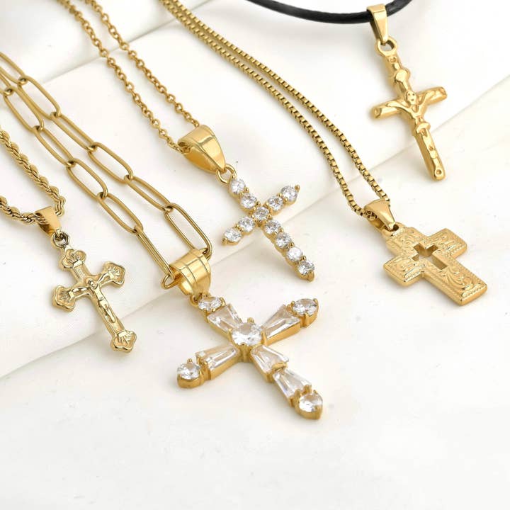 Diamond Cross Necklace - 18k Gold Icon Cross Pendant for wholesale by Blueyejewelry