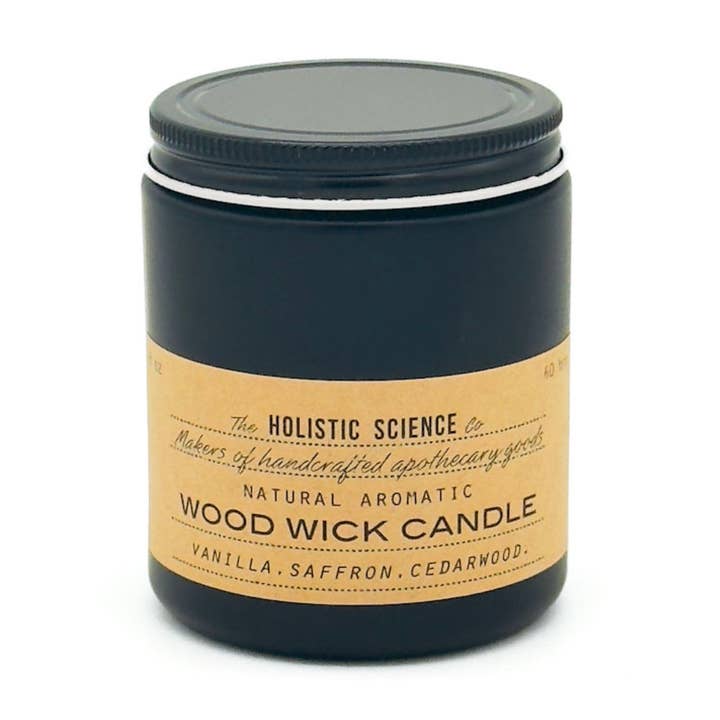 Aromatic Wood Wick Candle: Vanilla. Saffron. Cedarwood. for wholesale by The Holistic Science Co.®