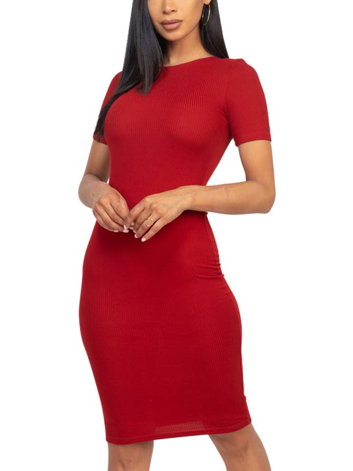 Vanilla Monkey - Wholesale Dress - Women's - Ribbed Bodycon Solid Dress
