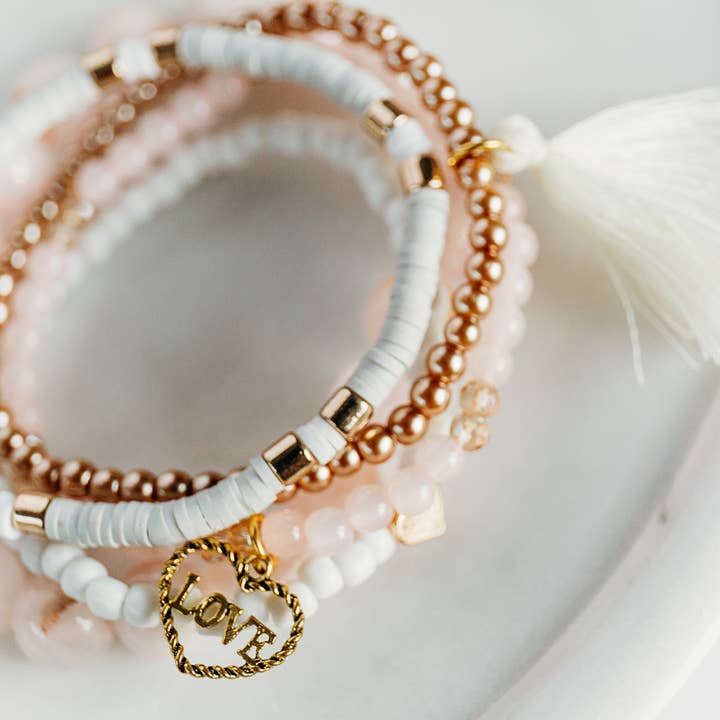 Bohemian Bracelets - Wholesale Jewelry Set - Handmade Beaded Bracelet Stack - Blush Love2