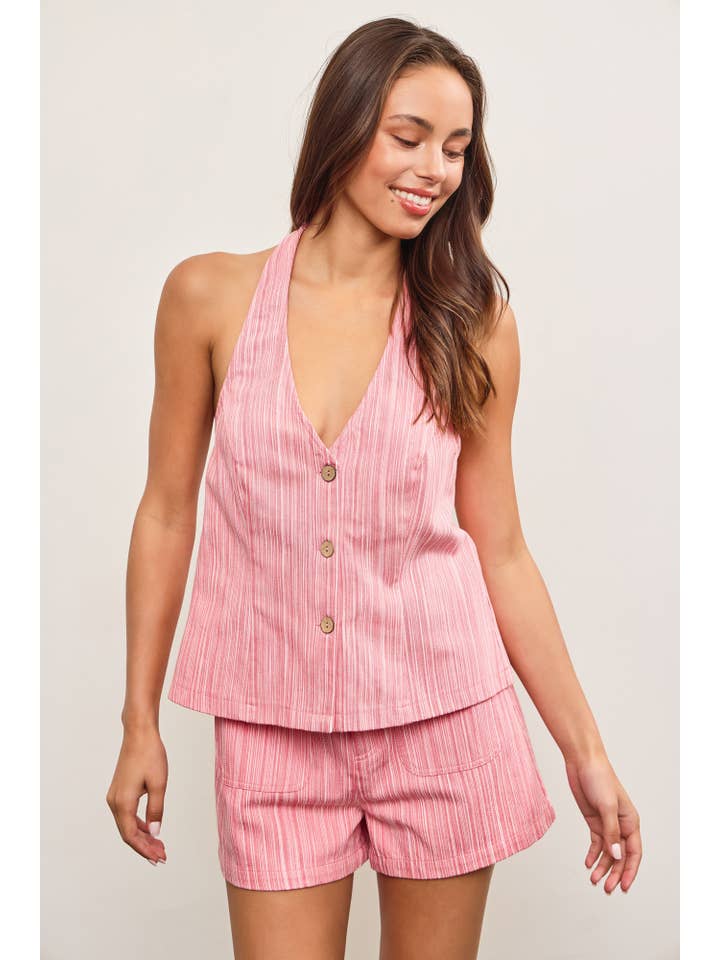 Mustard Seed - Wholesale Blouse - Women's - OPEN BACK BUTTON CLOSURE HALTER TOP