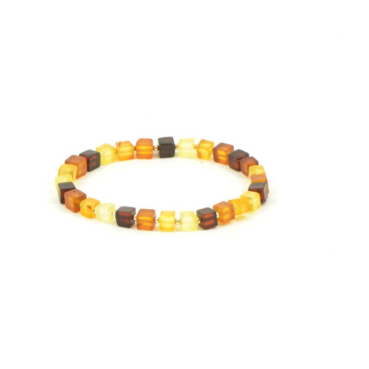 Braccialetto ambra grezzo quadrato multicolore per adulti su fascia elastica per la vendita all'ingrosso da parte di The Natural Amber