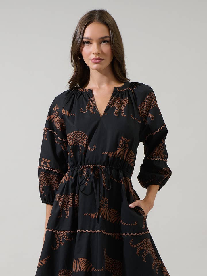 Zenzi Jungle Dabria Split Neck Mini Dress for wholesale by Sugarlips