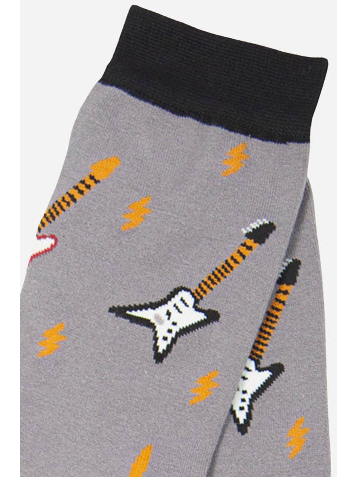 Sock Talk - Wholesale Socks - Men's - Grey Men's Electric Guitar Print Bamboo Socks2