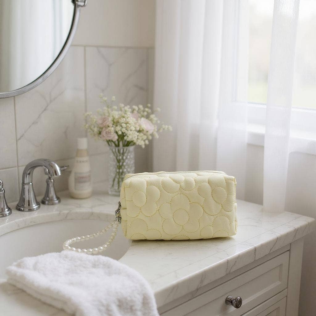 ASSORTED Solid Color Quilted Fabric Makeup Pouch JB5526-5 (12PC) for wholesale on Faire1