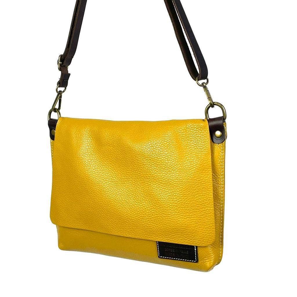 Genuine Leather College Shoulder Bag with Flap