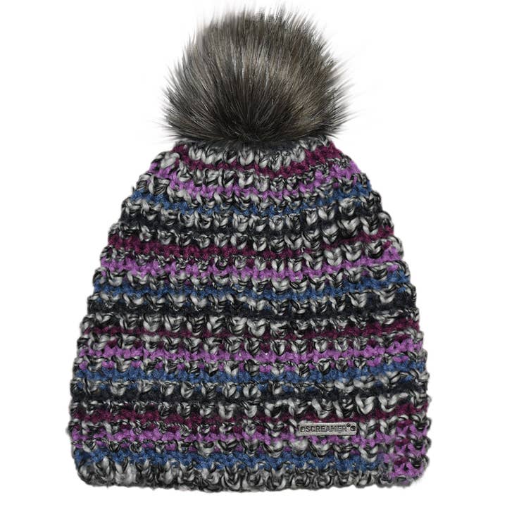 Screamer - Wholesale Beanie - Women's - Lexis Hurdle-Stitched Acrylic Yarn Beanie with Faux Fur Pom
