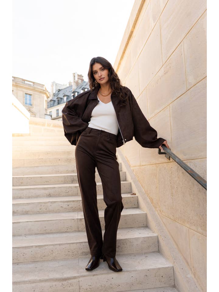 Attentif Paris - Wholesale Bomber Jacket - Women's - Oversized bomber jacket in suede with a loose fit4