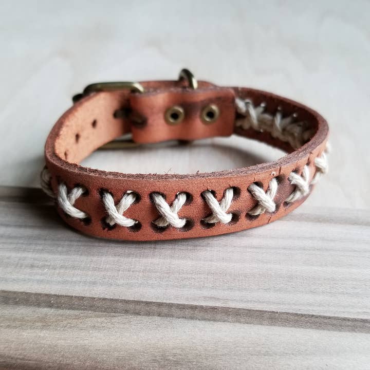 Vintage Woven Leather Cuff Bracelet X-Pattern 005B for wholesale by The Jewelry Junkie