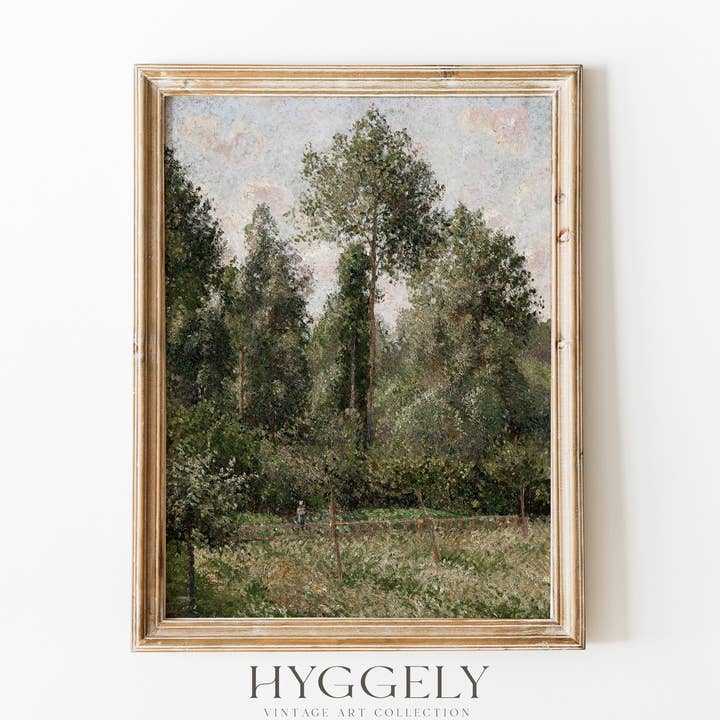 Vintage träd målning | Dämpat grönt landskapstryck L192 för wholesale av Hyggely