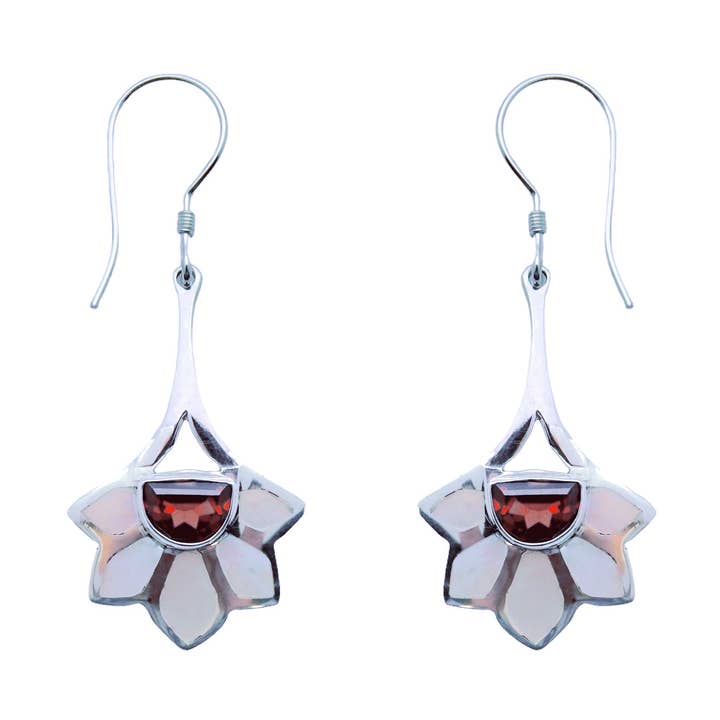 (346BGAMOP) Garnet earring with mother of pearl accents for wholesale by Vera Wolf