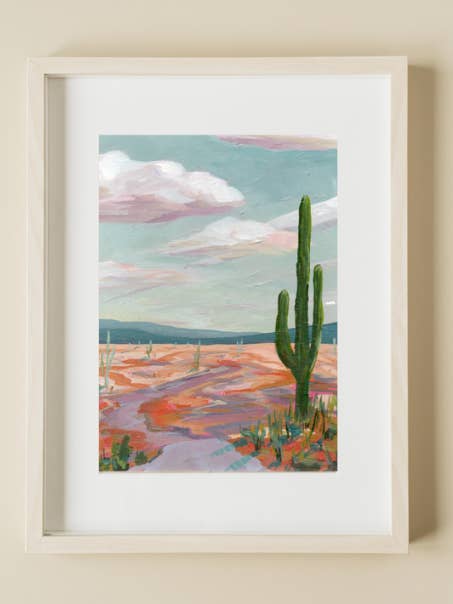 „Lone Cactus“ Saguaro kunsttryk i størrelse 8 „x10" eller 11 „x14" for engroshandel hos Miranda Morehouse Fine Art