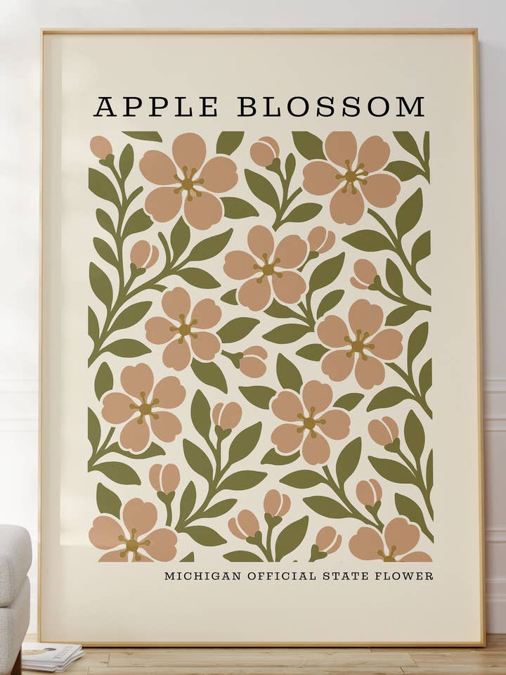 Michigan State Flower Art Print – Apple Blossom for wholesale by The FlatFile Society