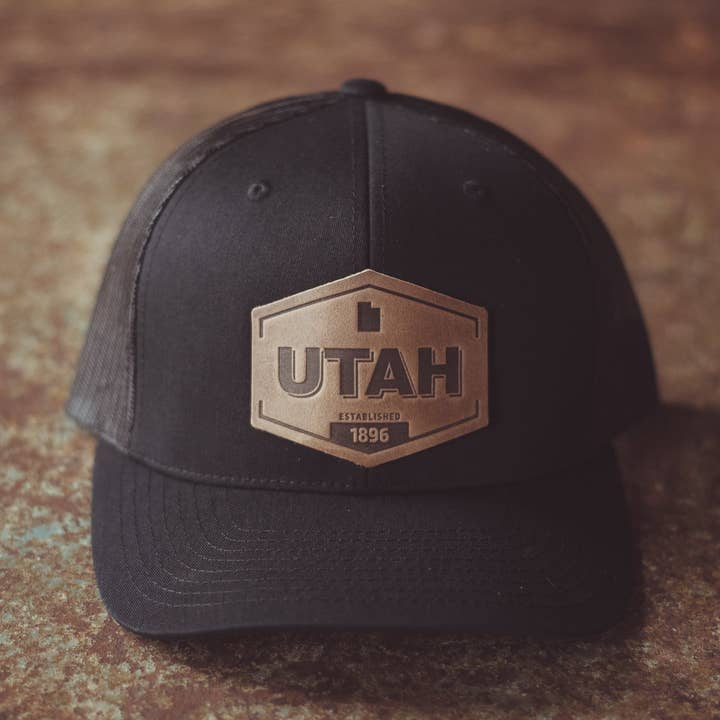 Utah Established Hat | Leather Patch Trucker Hat for wholesale by Range Leather Co.
