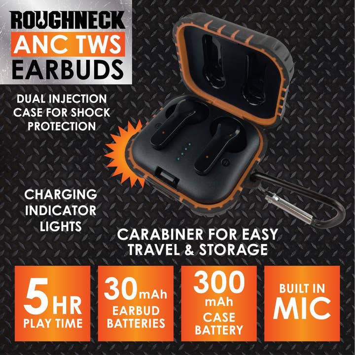 Novelty Brands - Wholesale Headphones - ROUGHNECK WIRELESS NOISE CANCELLING SMART EARBUDS 6/DISPLAY