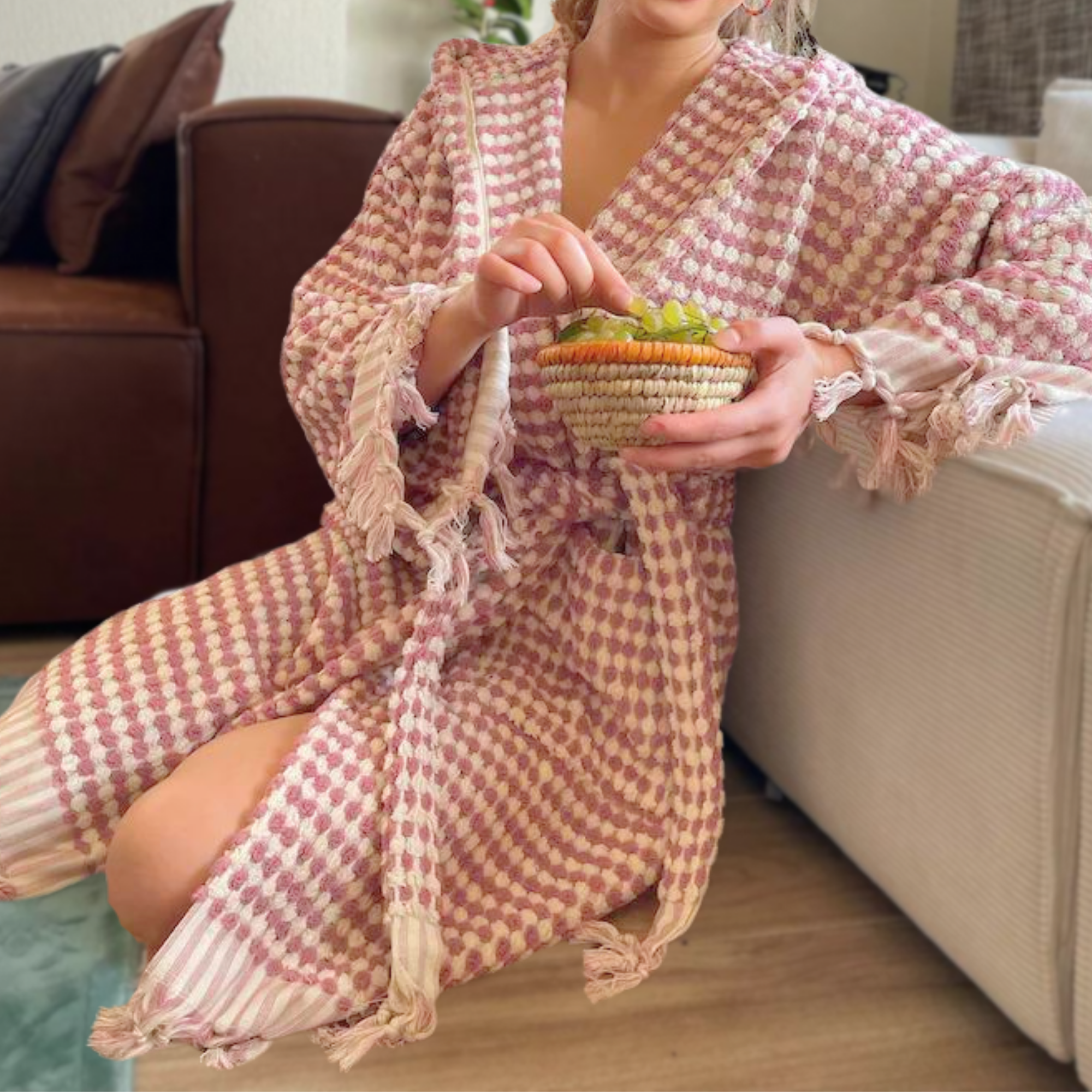 Buld&Co. - Wholesale Robe - Unisex - Turkish Towel Bathrobe Pompom, Bubble Jacquard 100% Cotton2