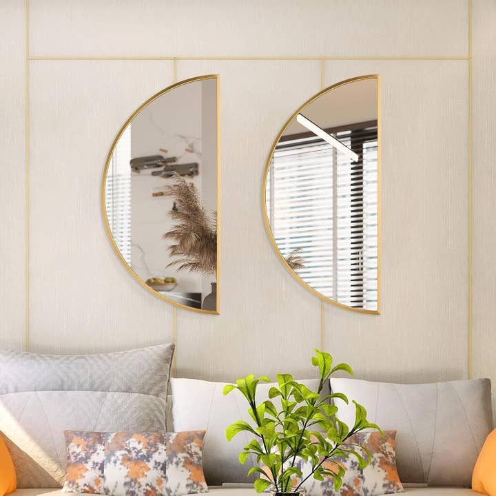 Gold Half Circle Wall Mirror 24x12 Inch Aluminum Alloy for wholesale on Faire5