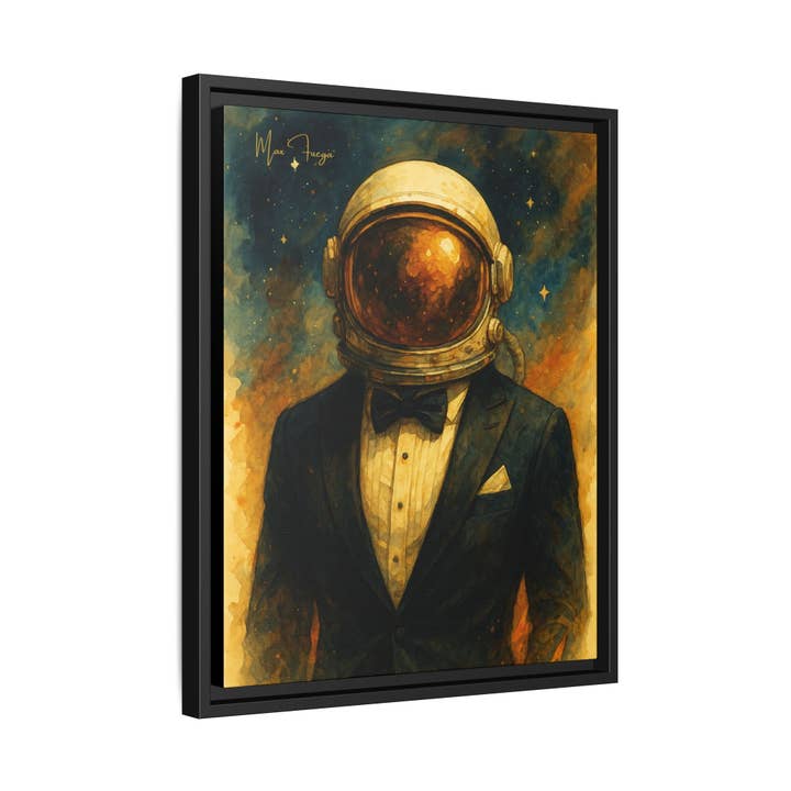 54 Mondays™ Project | Astronaut Tuxedo Portrait – Beverly Hills Edition | Cosmic Noir Wall Art | Limited Gold Max Fuega™ Signature | FSC-Certified Framed Matte Canvas for wholesale by Buy Martian Merch™