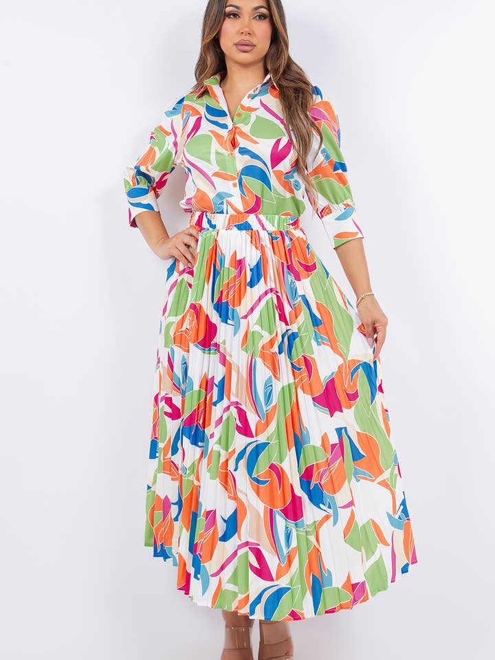 Damernas flerfärgade skjorta och kjolset för wholesale av Fashion Space