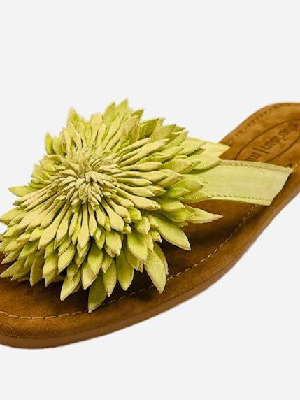 SUNBURST FLOWER LEATHER THONG SANDAL - PISTACHIO for wholesale by Sheridan Mia