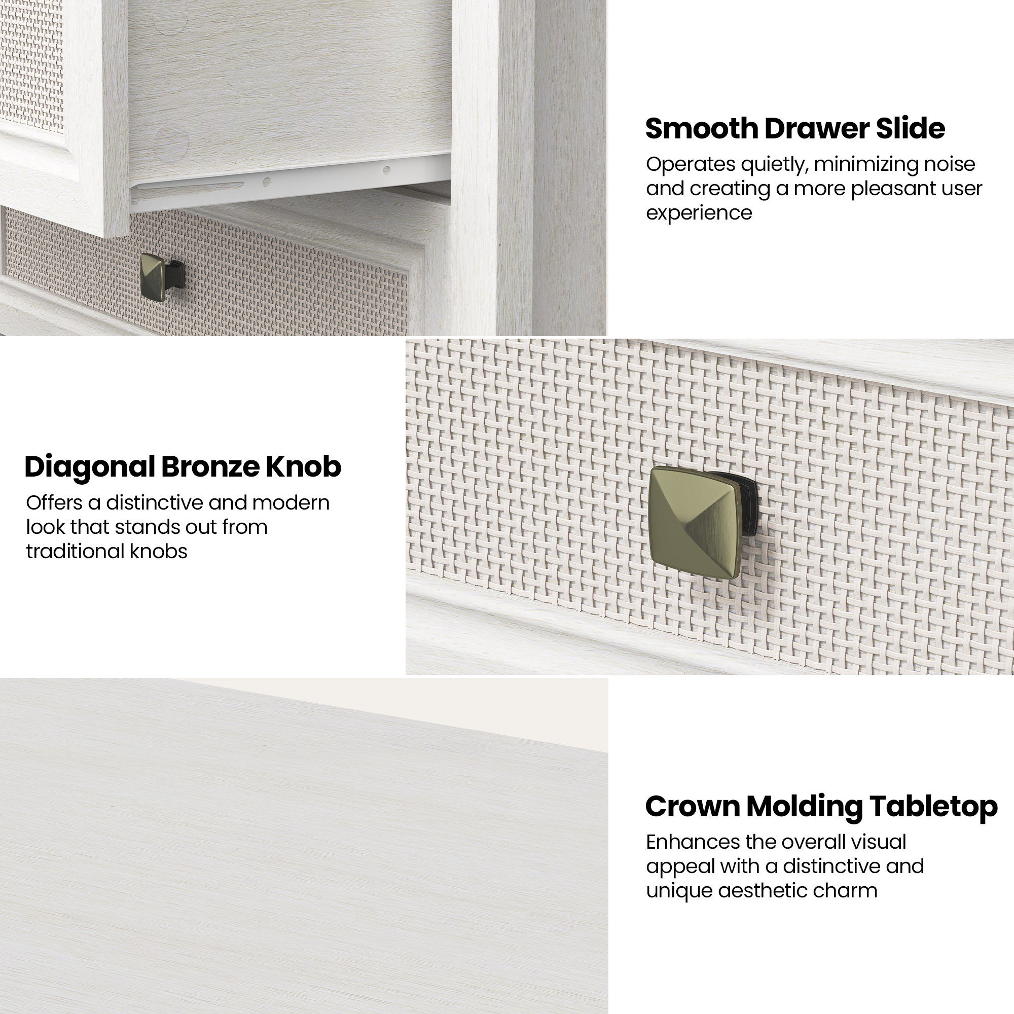 Heynemo - Wholesale Cabinet - 3 Drawer Dresser, Cane Nightstand with Rattan Drawers10