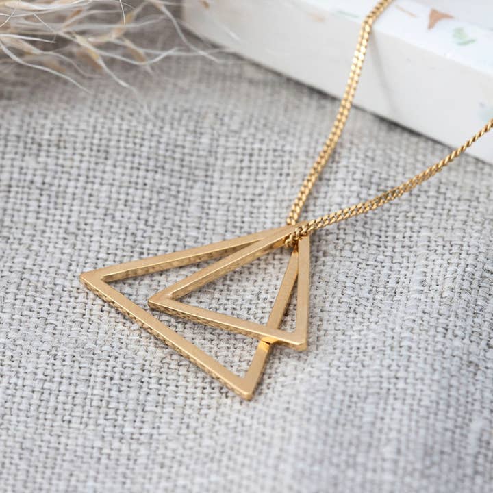 Double triangle necklace, gold for wholesale by Elin Horgan Jewellery