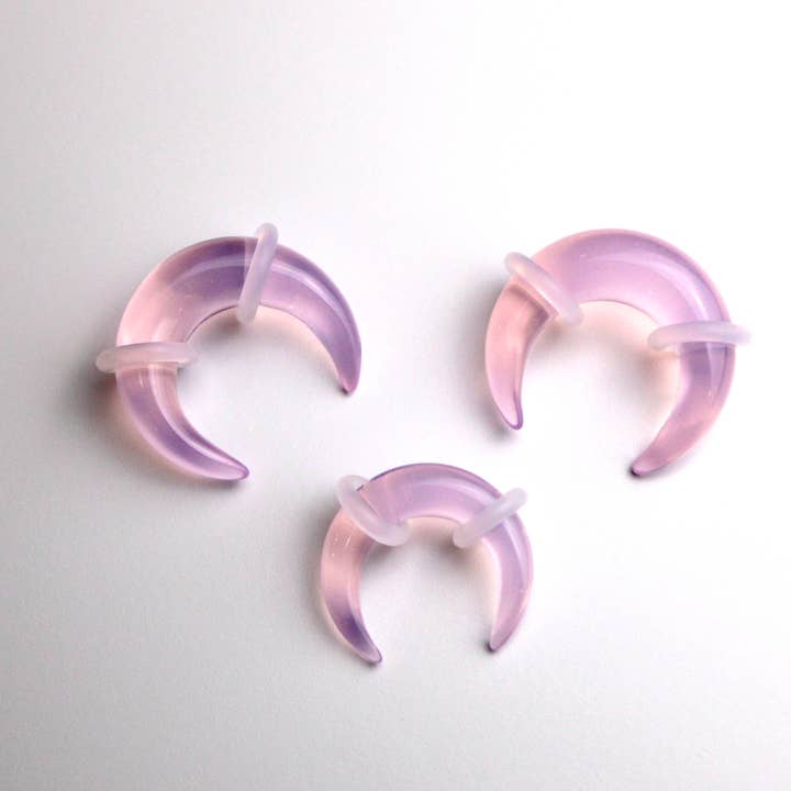Pink Opalite Pinchers – Ears or Septum - Iridescent Glass Gauge 4mm–7mm for wholesale by EC Plugs and Gems