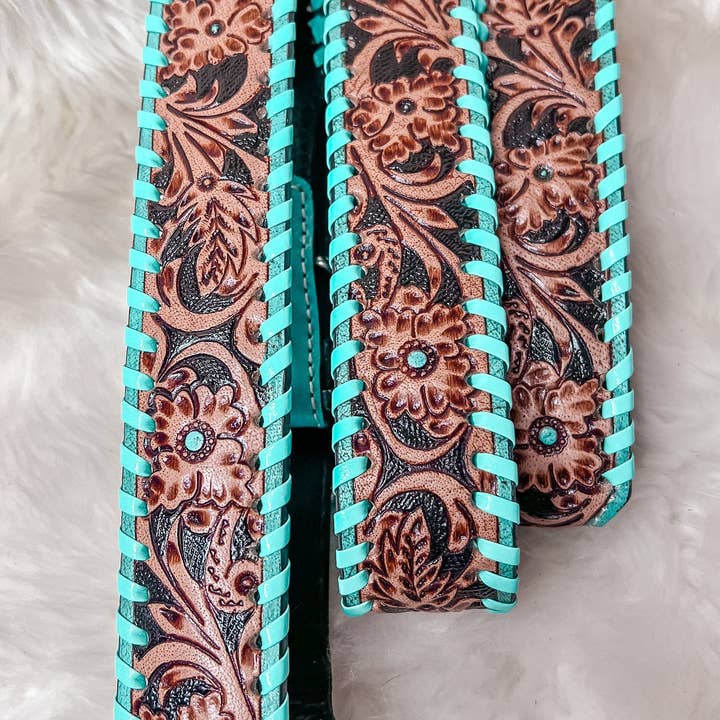 The Sterling Gypsy - Wholesale Pet Collar - Dog - Turquoise Tooled Leather Western style Dog Collar, Show Dog, Farm Dog, Cow Dog, Cattle Dog2